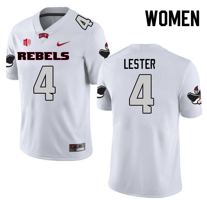 Women #4 Donavyn Lester UNLV Rebels College Football Jerseys Stitched Sale-White - Click Image to Close
